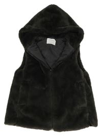 Antracitová kožušinová zateplená vesta s kapucňou Zara