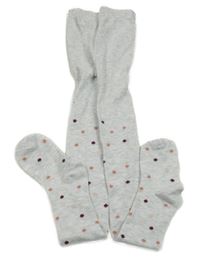 Světlešedo-vínovo-růžové puntíkaté punčocháče 