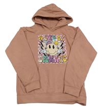 Starorůžová mikina s potiskem a kapucí 