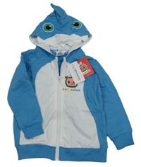 Nové - Modro-biela prepínaci mikina s kapucí - žralok - Cocomelon