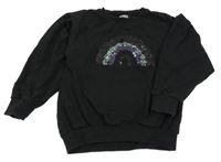 Čierna oversize mikina s duhou z flitrů Next