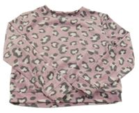 Fialovo-sivá plyšová crop mikina s leopardím vzorom