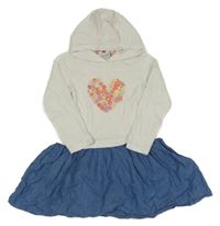 Bílo-modré puntíkaté šaty se srdcem a lehkou riflovou sukní a kapucí Topolino