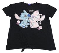 Čierne tričko so Stitchem a Angelou Disney