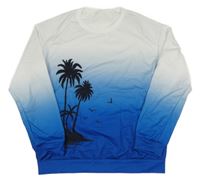 Bílo-modrá ombré mikina s palmami 