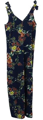 Dámský tmavomodrý květovaný letní culottes overal Primark 