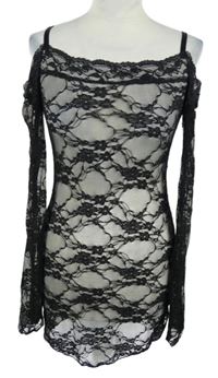 Dámska čierna čipková blúzková á tunika s volnými rameny