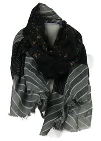 Dámská černo-šedá vzorovaná šála 