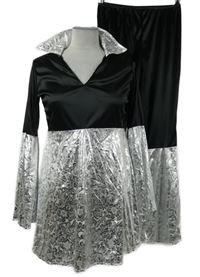 Kostým - 2set - Dámská černo-stříbrná vzorovaná tunika + zvonové kalhoty Wicked 