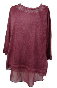 Dámska vínová melírovaná tunika s čipkou a šifonovým volánem Janina