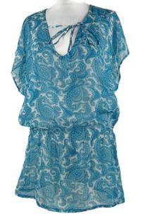 Dámská tyrkysovo-bílá vzorovaná šifonová plážová tunika 