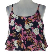 Nové - Dámský tmavomodro-růžový květovaný crop top Vera&Lucy 
