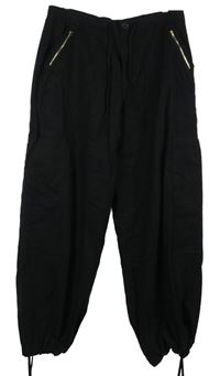 Dámské černé lněné harémové kalhoty s kapsami 