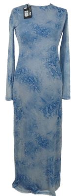 Nové - Dámske svetlomodré vzorované tylové dlhé šaty Primark