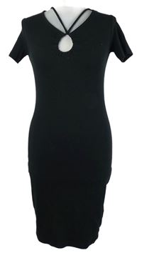 Nové - Dámske čierne rebrované šaty s ozdobným výstřihem Primark