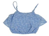 Svetlomodrý šifónový crop top s motýlikmi zn. New Look