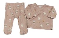 2set- světlerůžové zavinovací triko s králíčky+ polodupky 