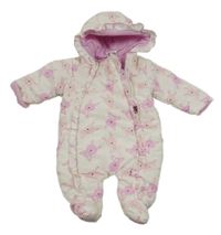 Biela šušťáková zimná kombinéza s králíčky a kapucňou