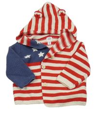 Červeno-bílo-modrý pruhovaný propínací svetr s hvězdičkami a kapucí GAP