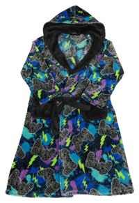 Farebný chlpatý župan s ovladači a kapucňou