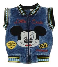 Modro-farebná rifľová tepláková vesta s Mickey Mousem