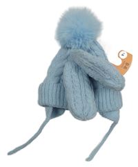 Nové - 2Set - Modrá pletená čepice s bambulí + rukavice Primark