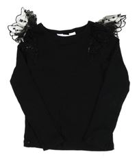 Černé žebrované triko s tylem H&M