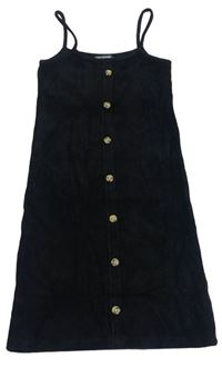 Čierne zamatové rebrované šaty s gombíkmi