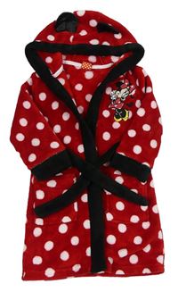 Červený puntíkatý chlupatý župan s kapucí - Minnie Disney