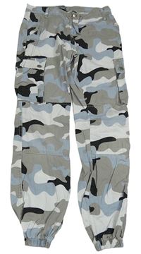 Světlemodro-šedo-bílé army plátěné cuff kalhoty s kapsami New Look
