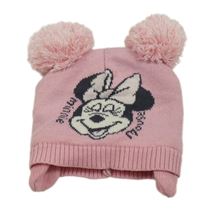 Světlerůžová pletená zateplená čepice s Minnie a bambulemi Disney