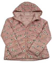 Starorůžová květovaná šusťáková zateplená bunda s kapucí Zara