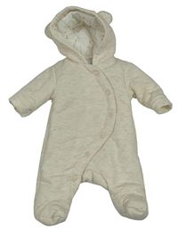 Svetlobéžová melírovaná prešívaná zateplená kombinéza s kapucňou Primark