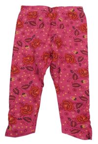 Neónově ružové kvetinové legíny Miniclub