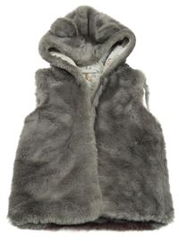 Sivá kožušinová podšitá vesta s kapucňou Next