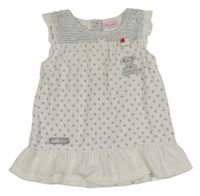 Bielo-sivé zamatové šaty s kvietkami a medvedíkom