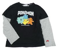 Černé triko s šedými rukávy - Pokémon