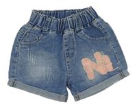 Modré riflové kraťasy s písmeny