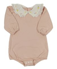 Svetloružové teplákové body s golierikom s kvetmi