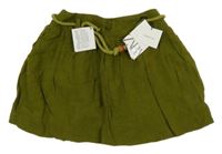 Nové - Khaki ľanová sukňa s tkaničkou Zara