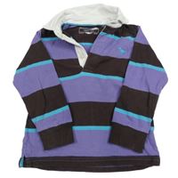 Hnědo-fialové pruhované polo triko Next