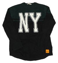 Zeleno-čierny sveter s nápisom H&M
