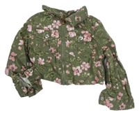 Khaki kvetovaná plátenná crop bunda