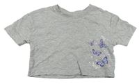 Sivé crop tričko s motýly Primark
