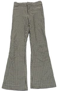 Čierno-bielo-hnedé kockované flare nohavice Zara