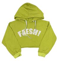 Limetková crop mikina s nápisom a kapucňou