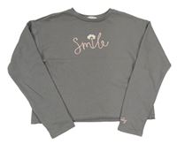Šedá crop mikin s nápisom a kvietkom zn. Primark