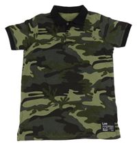 Kaki-čierne army polo tričko s nápisom Primark