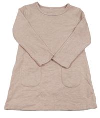 Svetloružová -sivé melírované teplákové šaty s vreckami