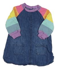 Tmavomodro-pruhované riflovo/teplákové šaty Next